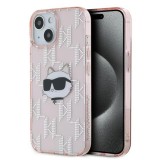 Husa pentru iPhone 15 / iPhone 14 / iPhone 13 - Karl Lagerfeld IML Luxury (KLHCP14SHKLPCHP) - Pink Choupette Head&amp;Monogram