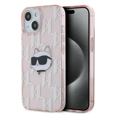 Husa pentru iPhone 15 / iPhone 14 / iPhone 13 - Karl Lagerfeld IML Luxury (KLHCP15SHKLPCHP) - Pink Choupette Head&amp;amp;Monogram foto