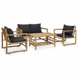 VidaXL Set mobilier de grădină cu perne, 4 piese, bambus