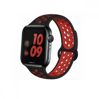 Curea de silicon perforata ceas Apple Watch 5 4 3 2 1 42/44 mm - negru cu rosu foto