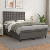 VidaXL Pat box spring cu saltea, gri, 140x190 cm, piele ecologică