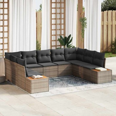 vidaXL Set de canapele pentru grădină cu pernă 9 pcs Gri Rattan poli 3348165 foto