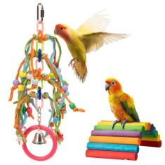 Set jucarii papagali Navaris, 2 piese, pod si mestecat, lemn de plop, NAV0000273T002C