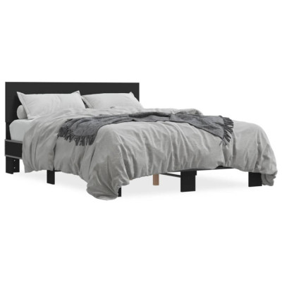 vidaXL Cadru de pat, negru, 140x190 cm, lemn prelucrat și metal foto