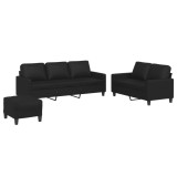 Cumpara ieftin Set de canapele cu perne, 3 piese, negru, piele ecologica
