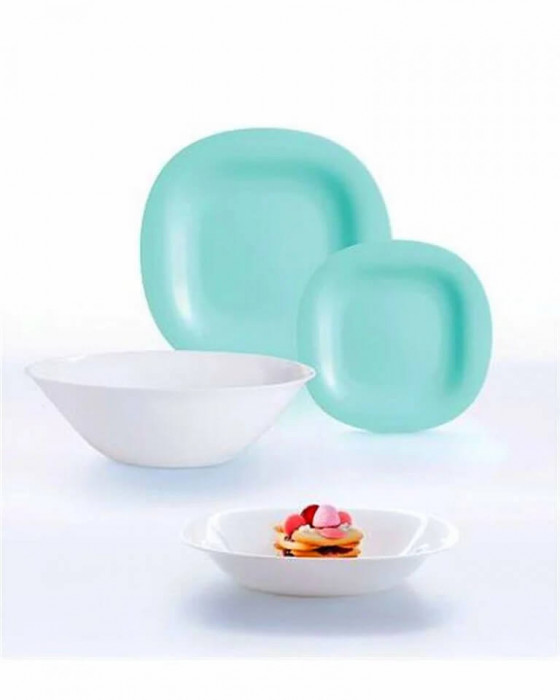 Set serviciu de masa Luminarc Carine, 19 piese, Turquoise&amp;White Resigilat Handy KitchenServ