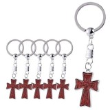 Cumpara ieftin Set 6 brelocuri crestine maro-argintiu 9.5 cm, cruci 3.5 x 2.2 cm cu imaginea lui Isus incrustata, brelocuri pentru chei cu inel metalic, cadouri reli