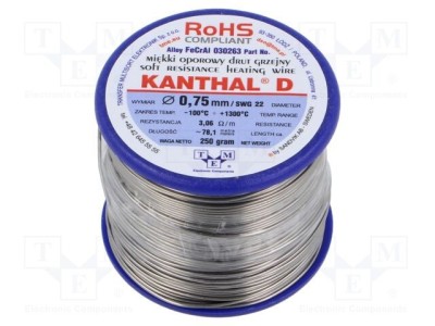 Fir rezistență KANTHAL 3,06&amp;Omega;/m 0,75mm 0,25kg 100-1300&amp;deg;C foto