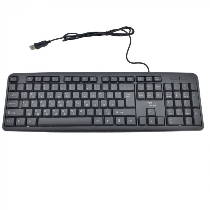 Tastatura standard, cu fir si conectare USB, Titanum BG 92686, 104 taste, Layout bulgaresc, neagra