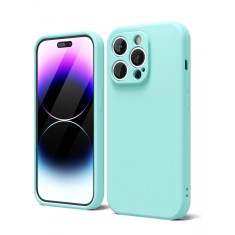 Husa silicon antisoc cu microfibra in interior pentru Iphone 14 Pro Turcoaz