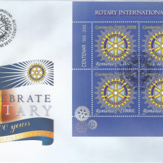 România, LP 1673-2005, Centenar Rotary - bloc de 4 mărci, FDC