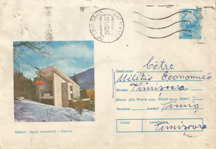 Romania, Sinaia, Statia telecabina-plecare, plic circulat, 1979