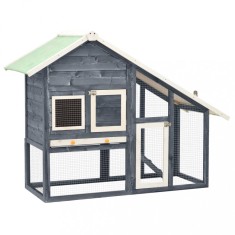 vidaXL Cușcă iepuri, gri/alb,140 x 63 x 120 cm, lemn masiv de brad
