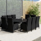 Cumpara ieftin Set mobilier de exterior, 11 piese, negru, poliratan