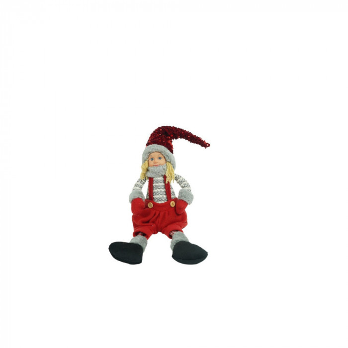 Ornament de Craciun papusa, Flippy, rosu/gri, textil, 62 cm