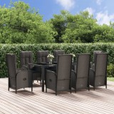 VidaXL Set mobilier de grădină cu perne, 9 piese, negru/gri, poliratan 3185058