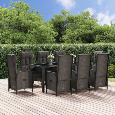 vidaXL Set mobilier de grădină cu perne, 9 piese, negru/gri, poliratan foto