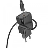 Incarcator Retea Cu Cablu Lightning HOCO N62, 30W, 3A, 1 x USB-C, Negru, Apple