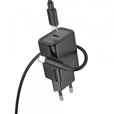 Incarcator Retea Cu Cablu Lightning HOCO N62, 30W, 3A, 1 x USB-C, Negru foto