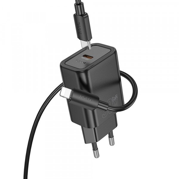 Incarcator Retea Cu Cablu Lightning HOCO N62, 30W, 3A, 1 x USB-C, Negru