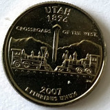 AMERICA QUARTER 1/4 DOLLAR 2007 LITERA P.(CROSSROADS OF THE WEST - UTAH),BU, America de Nord, Cupru-Nichel