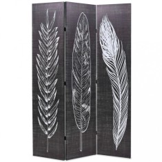 vidaXL Paravan cameră pliabil, negru&amp;alb, 120 x 170 cm, imprimeu pene