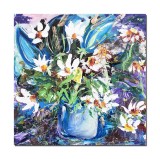 Cumpara ieftin Tablou 3D cu flori pictat manual, Vaza cu margarete, stilizat, 40x40cm acril in cutit, gata de expus pe perete
