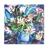 Tablou 3D pictat manual, Vaza cu margarete, stilizat, 40x40cm acril in cutit, Kenny Varniote