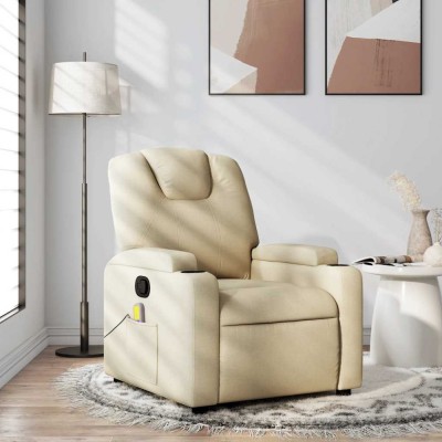 vidaXL Fotoliu rabatabil de masaj, crem, material textil 372386 foto