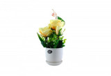 Trandafir artificial decorativ in ghiveci ceramic, Galben, 32 cm