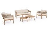 Cumpara ieftin Set mobilier gradina, terasa canapea, 2 fotolii, masuta cafea lemn masiv maro perne crem Thiago 160x76x84 cm