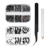 Cumpara ieftin Strasuri Unghii cu Penseta &amp; Creion Aplicare LUXORISE Black Obsession, 12 modele, LUXORISE Nail Art