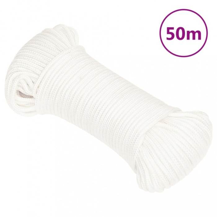 vidaXL Fr&acirc;nghie de barcă, alb complet, 3 mm, 50 m, polipropilenă