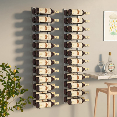 Suport sticle vin montat pe perete 24 sticle, 2 buc. alb, fier GartenMobel Dekor foto