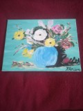 TABLOU PE PANZA CU SASIU NOU 30X40 CM VAS CU FLORI PRET DOAR 20 LEI