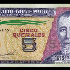 GUATEMALA █ bancnota █ 5 Quetzales █ 2020 █ P-122A █ UNC █ necirculata