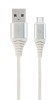 CABLU alimentare si date GEMBIRD, pt. smartphone, USB 2.0 (T) la USB 2.0 Type-C (T), 2m, premium, impletire din bumbac, argintiu cu insertii albe, &quot;CC