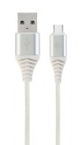 CABLU alimentare si date GEMBIRD, pt. smartphone, USB 2.0 (T) la USB 2.0 Type-C (T), 2m, premium, impletire din bumbac, argintiu cu insertii albe, &quot;CC