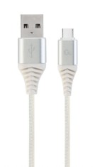 CABLU alimentare si date GEMBIRD, pt. smartphone, USB 2.0 (T) la USB 2.0 Type-C (T), 2m, premium, impletire din bumbac, argintiu cu insertii albe, &amp;quot;CC foto