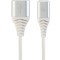 CABLU alimentare si date GEMBIRD, pt. smartphone, USB 2.0 (T) la USB 2.0 Type-C (T), 2m, premium, impletire din bumbac, argintiu cu insertii albe, &quot;CC