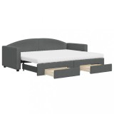 Cumpara ieftin Pat de zi cu extensie si sertare, gri inchis, 80x200 cm textil
