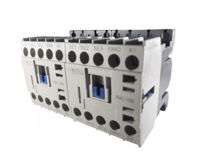 Contactor mini reversibil 16A alimentare bobina la 24V AC 3 poli + 2 contacte normal deschise NO foto