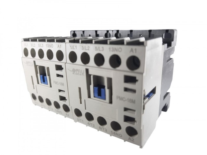 Contactor mini reversibil 16A alimentare bobina la 24V AC 3 poli + 2 contacte normal deschise NO