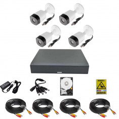 Sistem supraveghere video DAHUA inteligenta artificiala 4 camere, exterior, 2 MP 1080P FULL HD, IR 20m, DVR, HDD 500 GB, toate accesoriile,aplicatie t