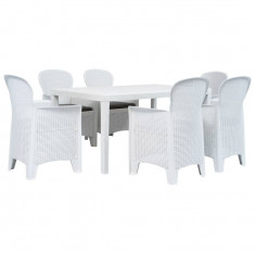 Set mobilier de exterior, 7 piese, alb, plastic, aspect ratan foto