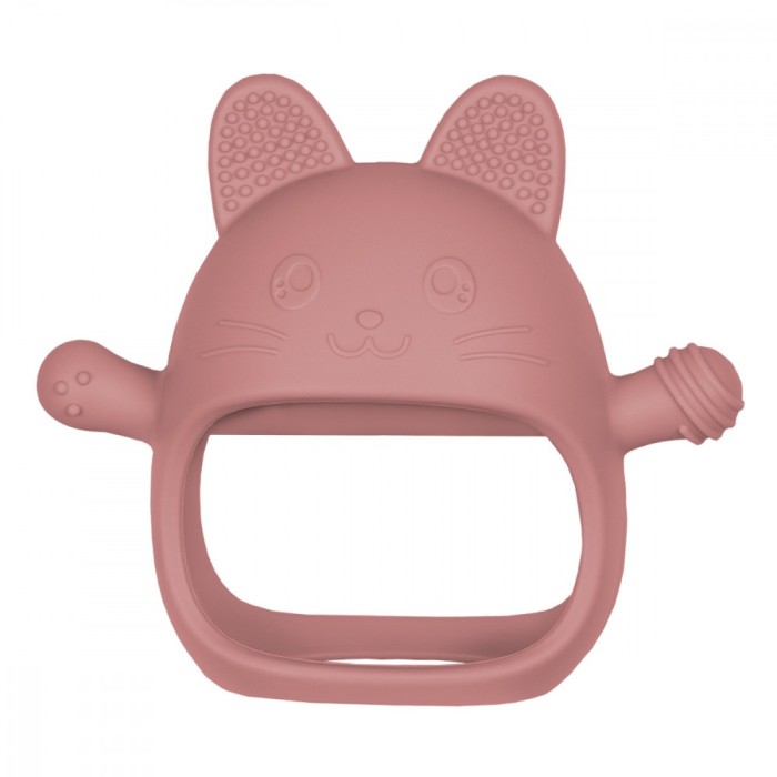 Jucarie pentru dentitie din silicon, appekids, manusa kitty - old rose