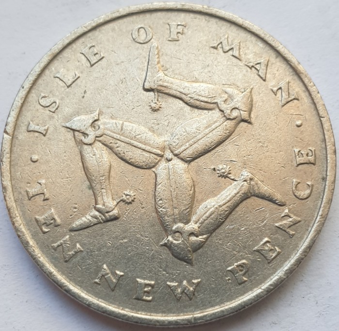 Moneda 10 new pence 1975 Isle of Man / Insula Man, Km#23