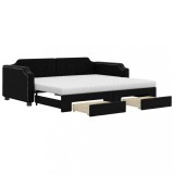 Cumpara ieftin Pat de zi cu extensie si sertare, negru, 100x200 cm, textil