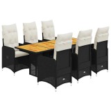 Cumpara ieftin Set bistro de gradina, 7 piese, cu perne, negru, poliratan