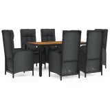 Cumpara ieftin Set mobilier de gradina cu perne, 7 piese, negru, poliratan